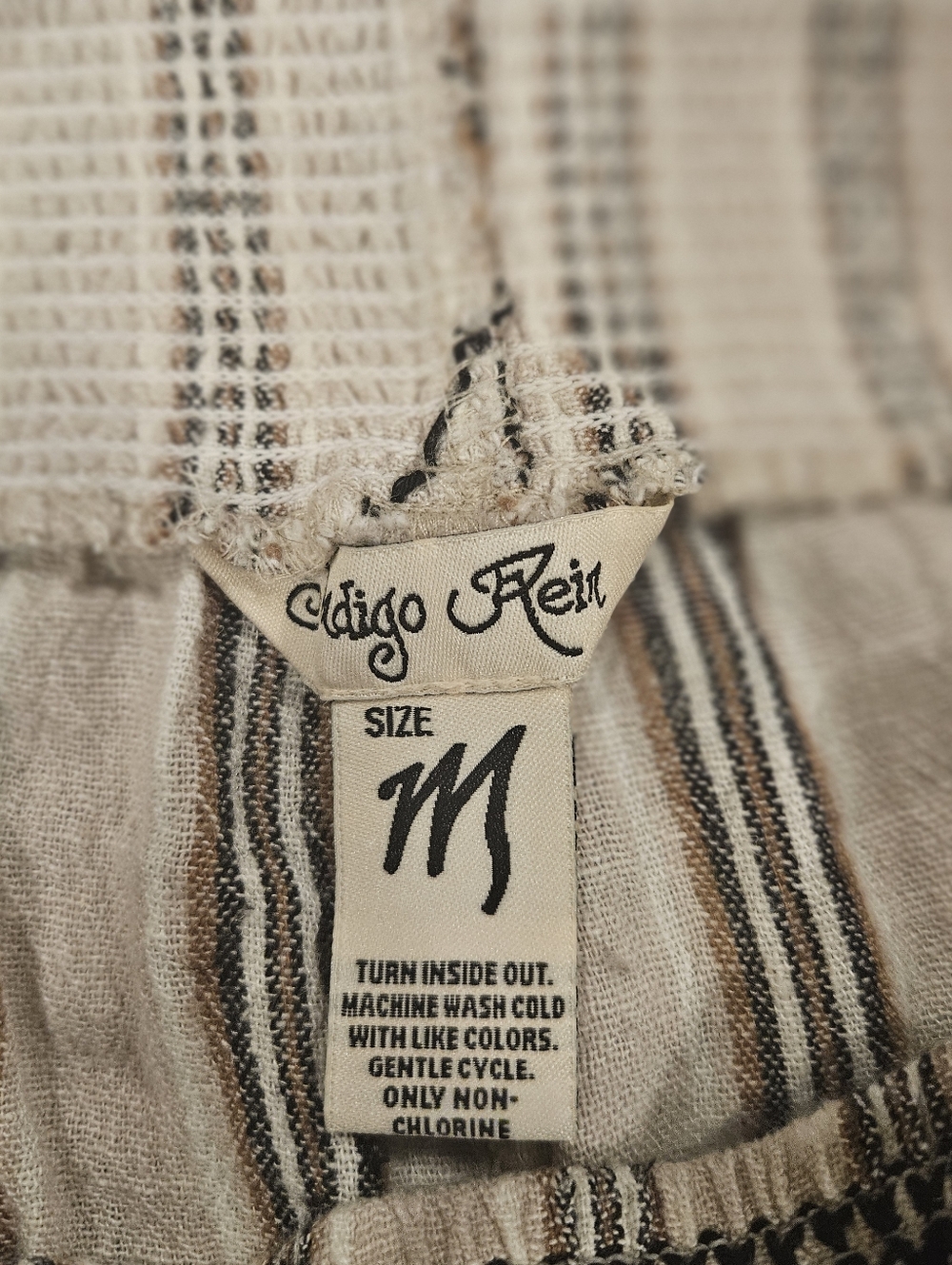 Indigo Rein SZ M Linen Blend Wide Leg Pull On Boho Beachy Pants Shirred Waist - Picture 4 of 11